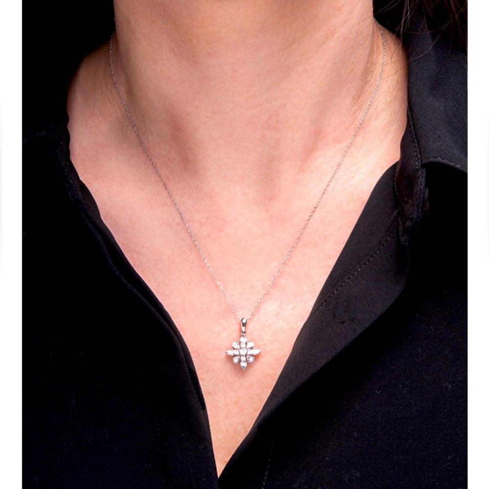 925 Sterling & Diamond Quatrefoil Cluster Pendant Dainty Necklace 1/10 C… - Picture 7 of 8